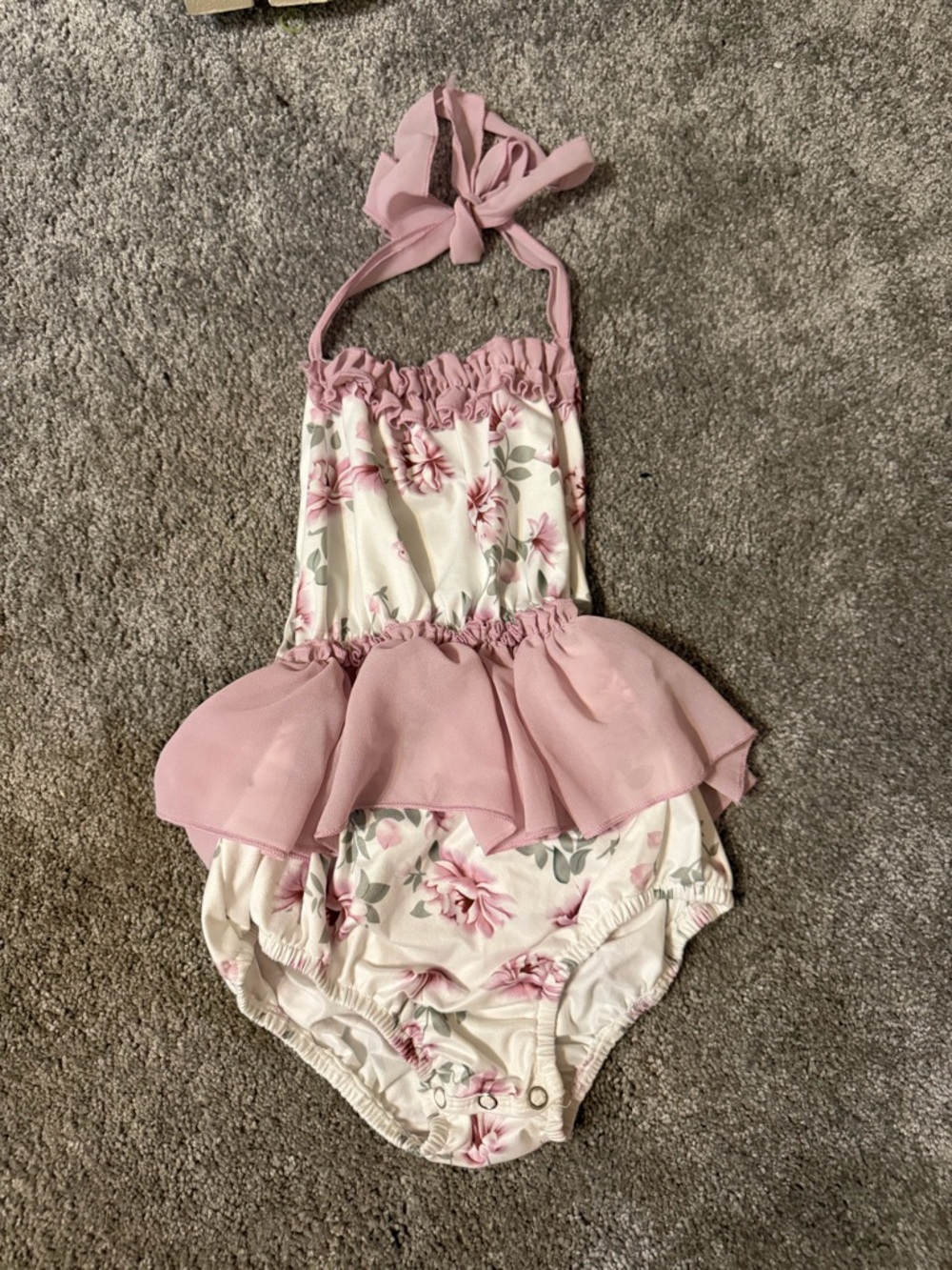Pink Floral Ruffle Halter Baby One-Piece Bodysuit